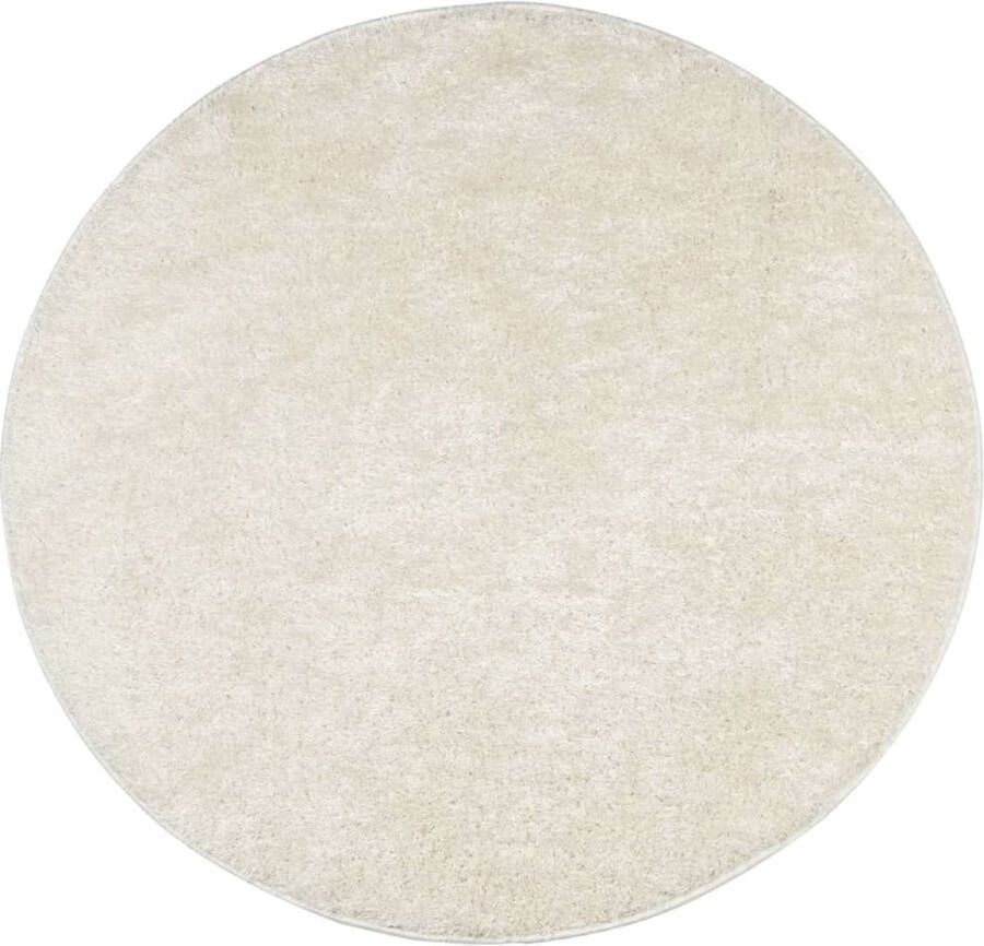 The Living Store Vloerkleed ISTAN hoogpolig glanzend Ø 80 cm crèmekleurig Vloerkleed Kunstvacht Beige Rond Zacht - Foto 2