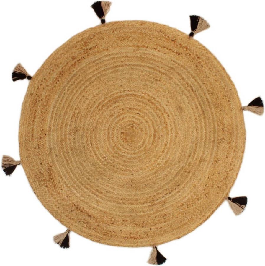 vidaXL Vloerkleed met kwastjes gevlochten rond 120 cm jute