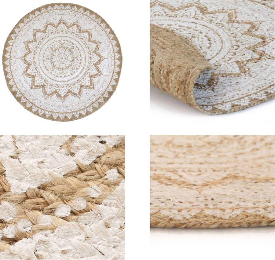 VidaXL Vloerkleed met print rond 180 cm gevlochten jute Vloerkleed Vloerkleden Mat Vloermat - Foto 2