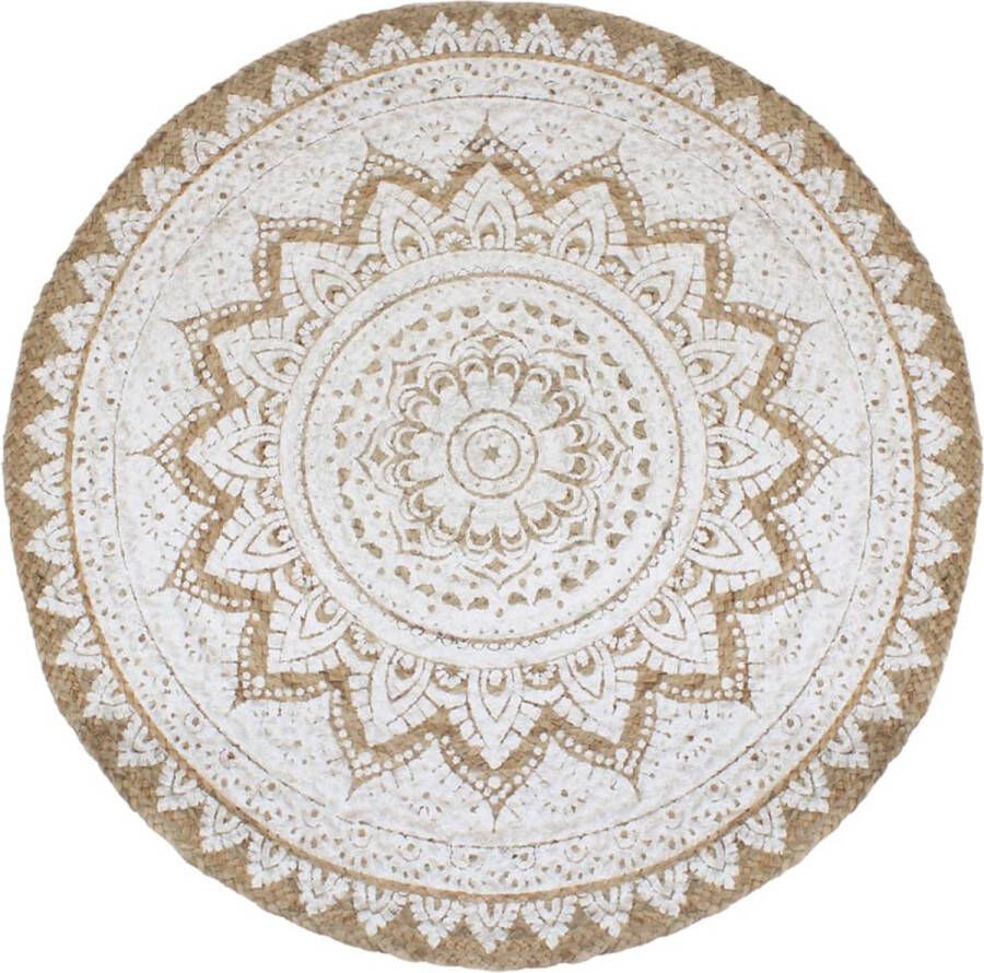 VidaXL -Vloerkleed-met-print-rond-240-cm-gevlochten-jute