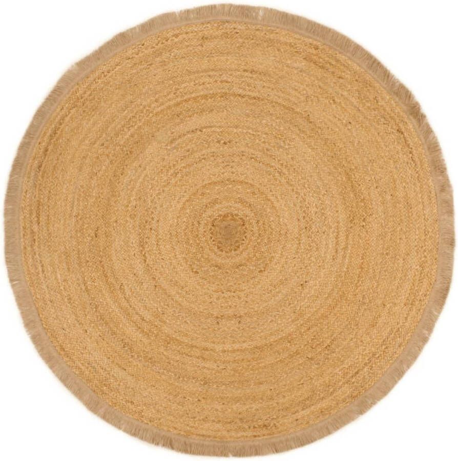 vidaXL -Vloerkleed-met-ruche-rand-gevlochten-rond-120-cm-jute