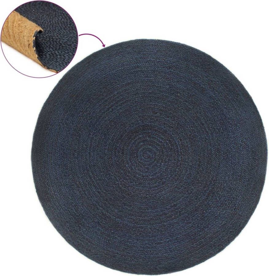 VidaXL -Vloerkleed-omkeerbaar-rond-180-cm-jute-marineblauw-en-naturel