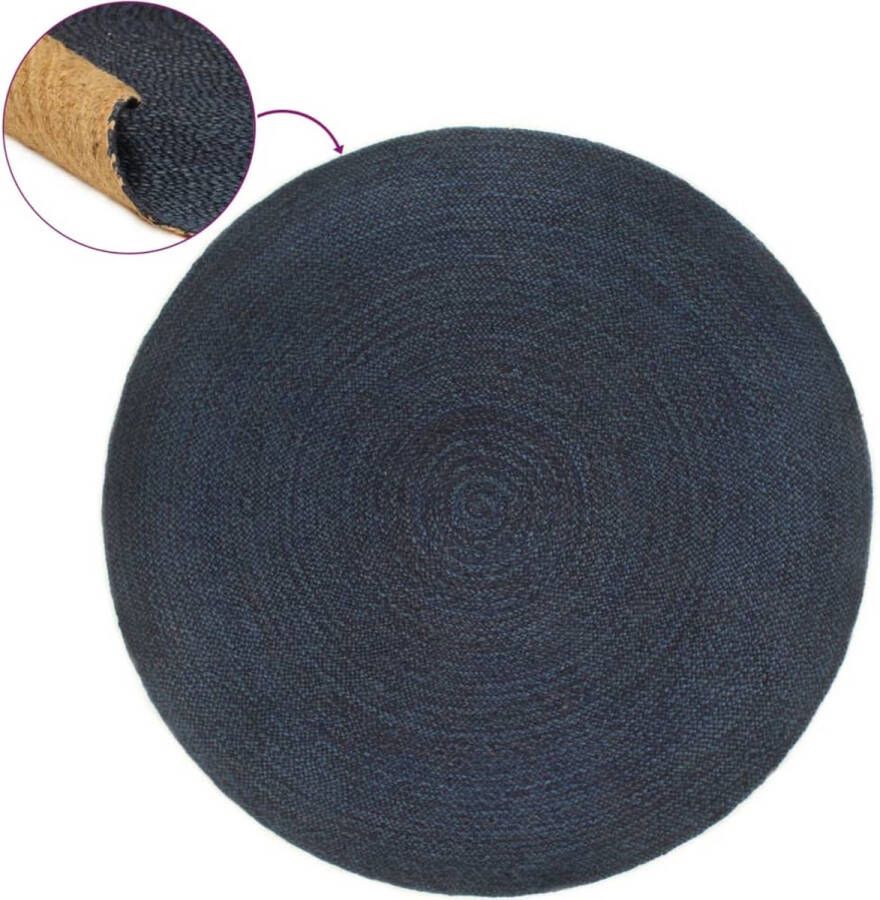 vidaXL -Vloerkleed-omkeerbaar-rond-90-cm-jute-marineblauw-en-naturel