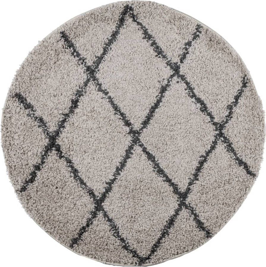 VidaXL -Vloerkleed-PAMPLONA-shaggy-hoogpolig-Ø-120-cm-beige-antraciet