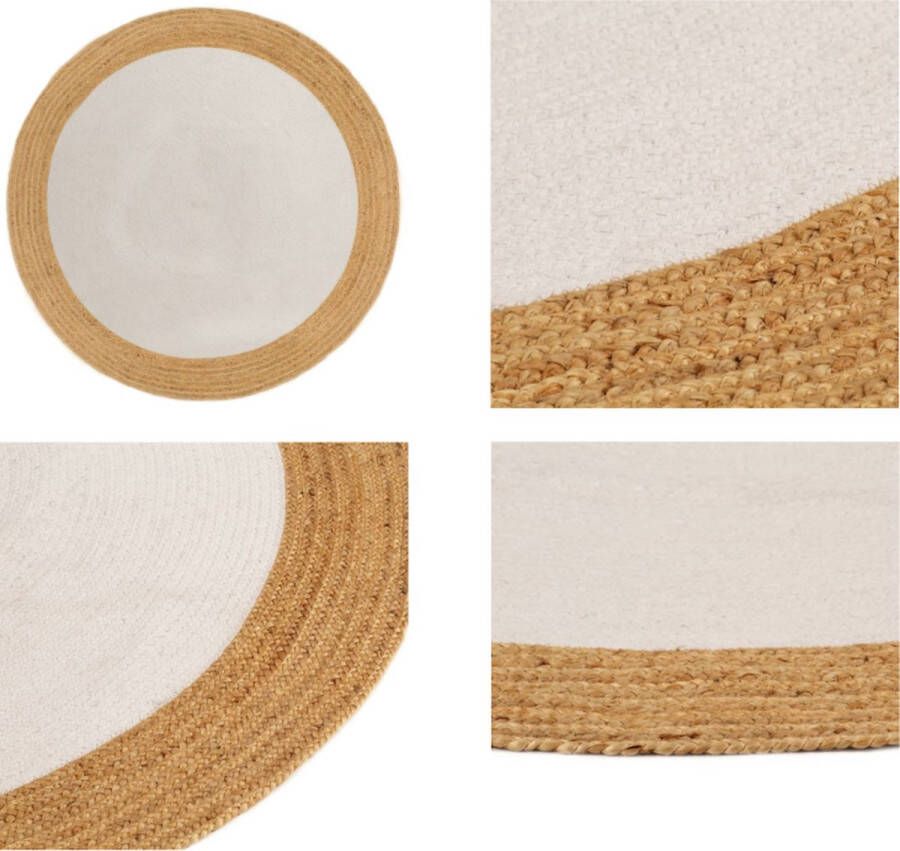 VidaXL Vloerkleed rond gevlochten 150 cm jute en katoen wit en naturel Vloerkleed Vloerkleden Mat Vloermat