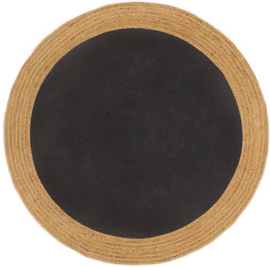 VidaXL -Vloerkleed-rond-gevlochten-180-cm-jute-en-katoen-zwart-naturel