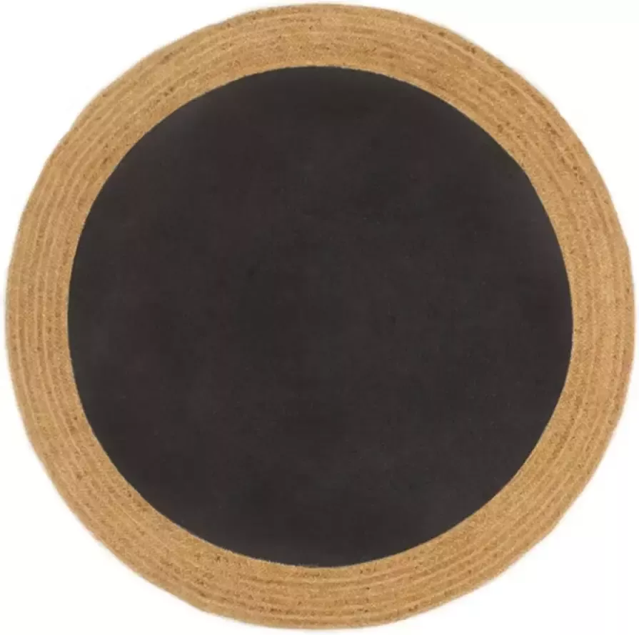 VidaXL -Vloerkleed-rond-gevlochten-180-cm-jute-en-katoen-zwart-naturel