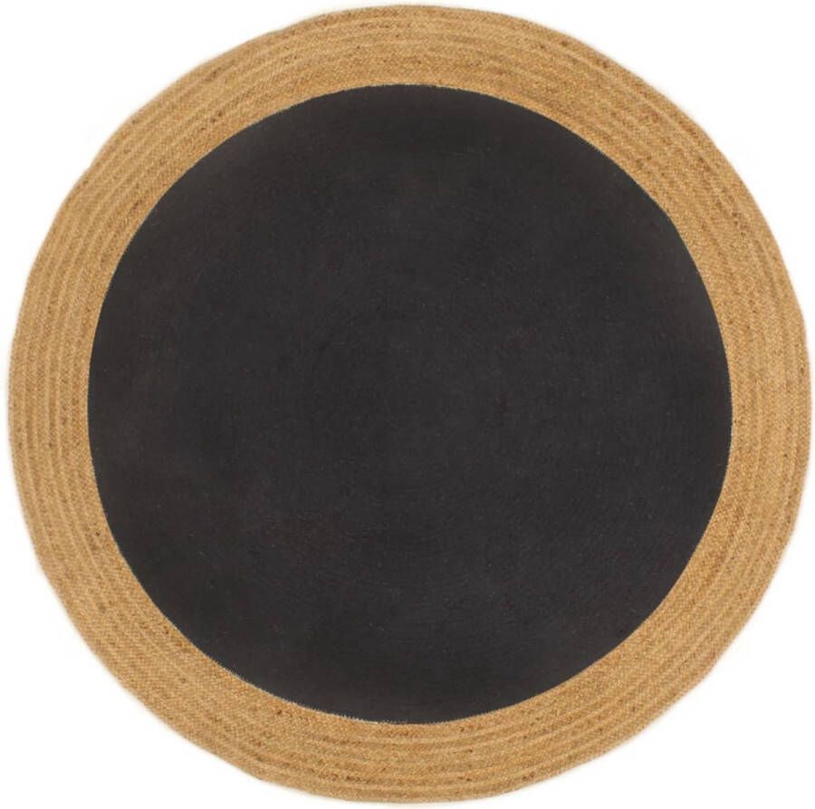 VidaXL -Vloerkleed-rond-gevlochten-90-cm-jute-en-katoen-zwart-naturel
