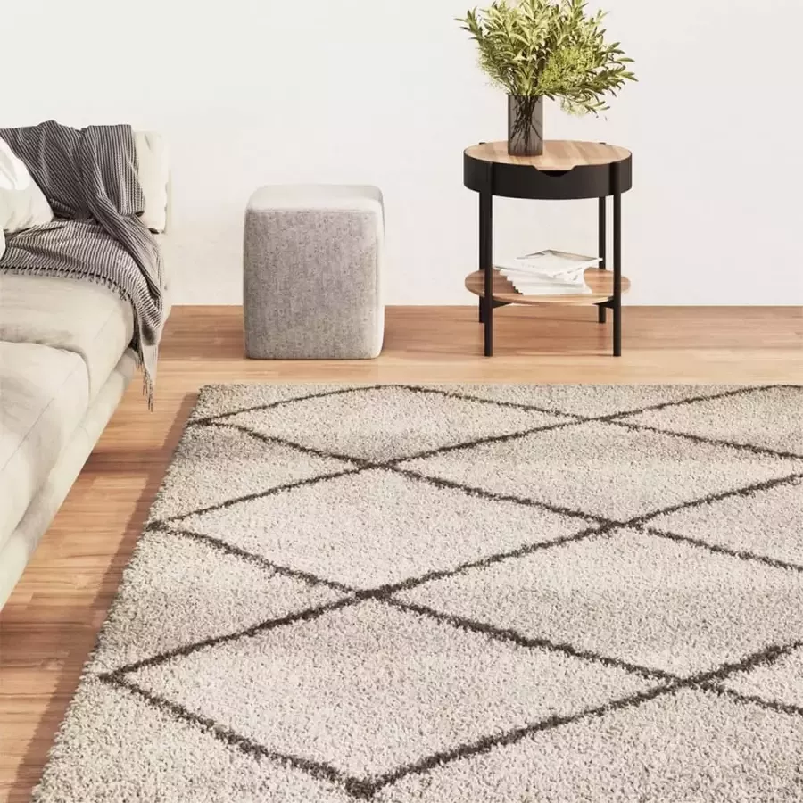 VidaXL -Vloerkleed-shaggy-hoogpolig-120x170-cm-zwart-en-crèmekleurig