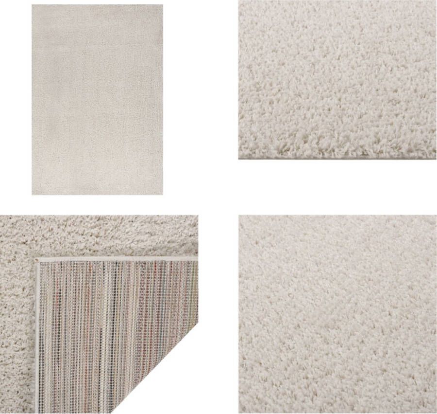 VidaXL Vloerkleed shaggy hoogpolig 140x200 cm crèmekleurig Vloerkleed Vloerkleden Kleed Tapijt