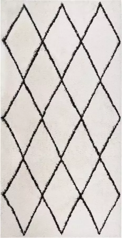 VidaXL Vloerkleed shaggy hoogpolig 80x150 cm zwart en crèmekleurig