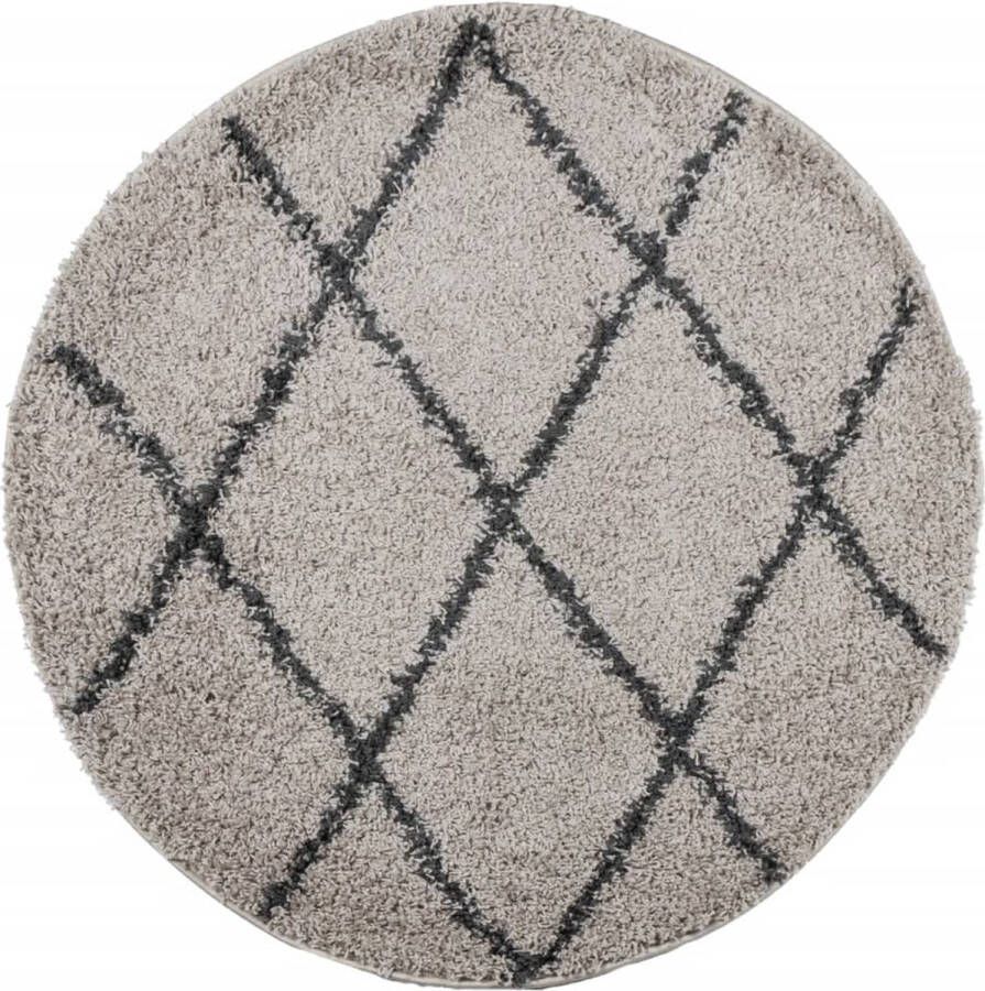 VidaXL -Vloerkleed-shaggy-hoogpolig-modern-Ø-100-cm-beige-en-antraciet