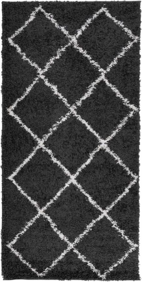 VidaXL Vloerkleed PAMPLONA shaggy hoogpolig 100x200 cm zwart en crÃ¨me