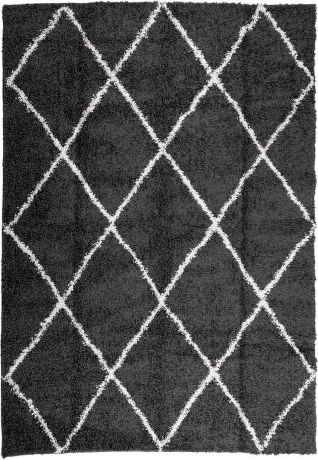 VidaXL Vloerkleed shaggy hoogpolig modern 120x170 cm zwart en crÃ¨me