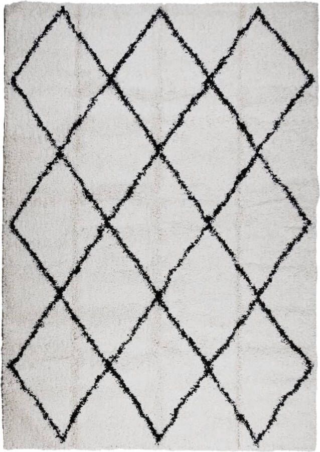 VidaXL Vloerkleed PAMPLONA shaggy hoogpolig 140x200 cm crÃ¨me en zwart