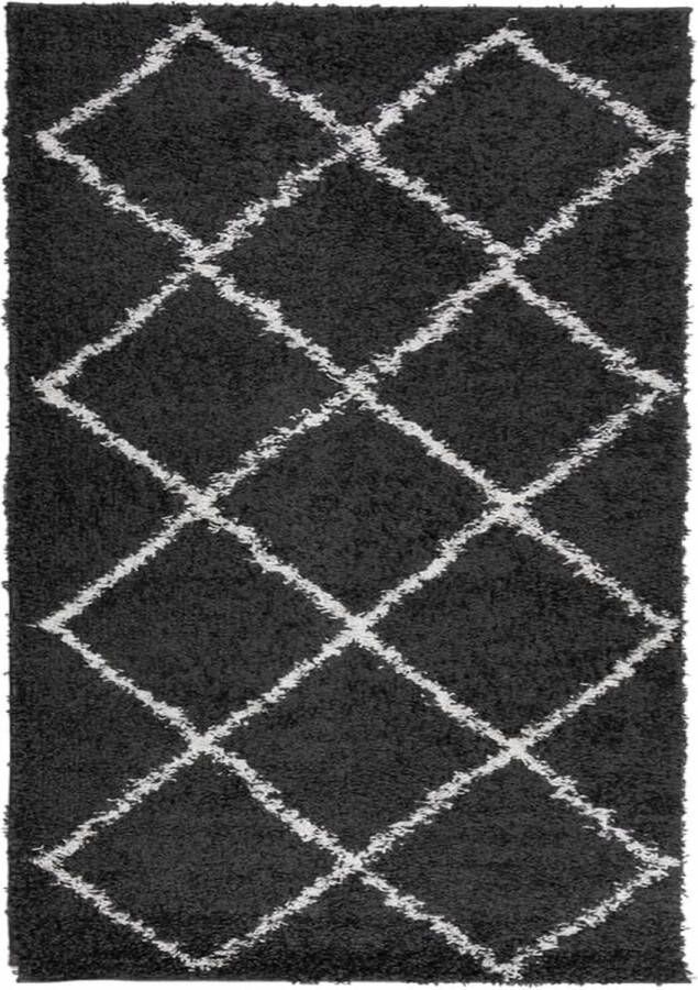 The Living Store Vloerkleed shaggy hoogpolig modern 140x200 cm zwart en crème Shaggy Vloerkleed Zwart Creme Vloerkleed Living Room Vloerkleed Slaapkamer Tapijten - Foto 4