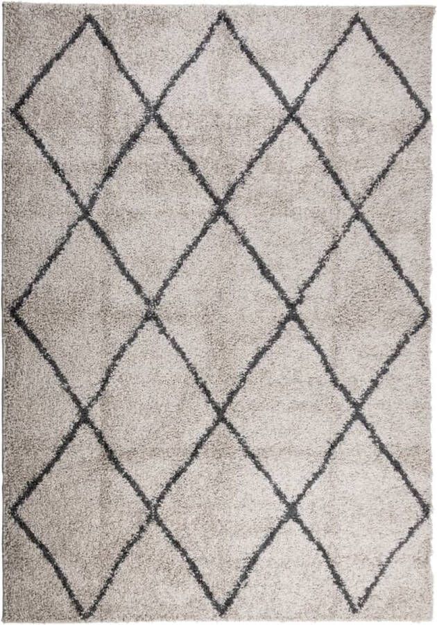 VidaXL -Vloerkleed-PAMPLONA-shaggy-hoogpolig-140x200-cm-beige-antraciet