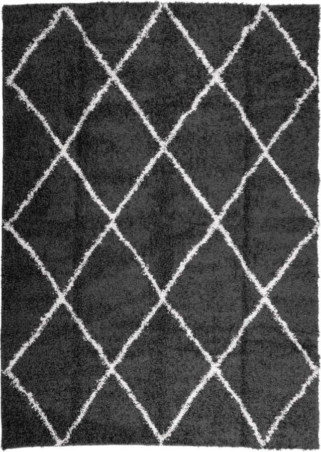 VidaXL Vloerkleed shaggy hoogpolig modern 240x340 cm zwart en crÃ¨me