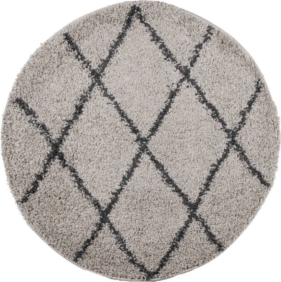 VidaXL -Vloerkleed-shaggy-hoogpolig-modern-Ø-280-cm-beige-en-antraciet
