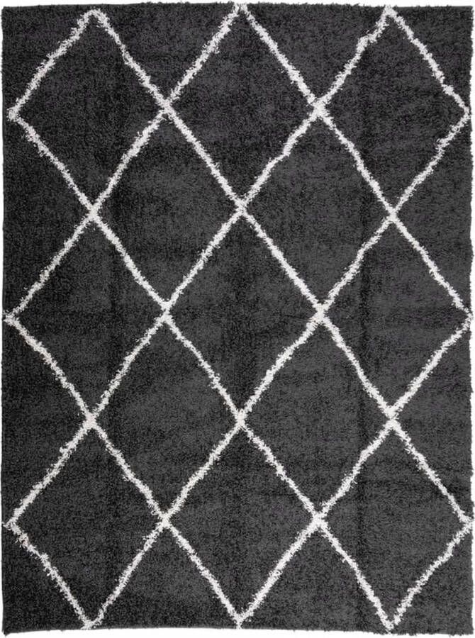 VidaXL Vloerkleed Shaggy Hoogpolig 300x400 cm Shaggy Vloerkleed Zwart Creme Vloerkleed Groot Shagpile Tapijt Woonkamer Tapijt - Foto 2