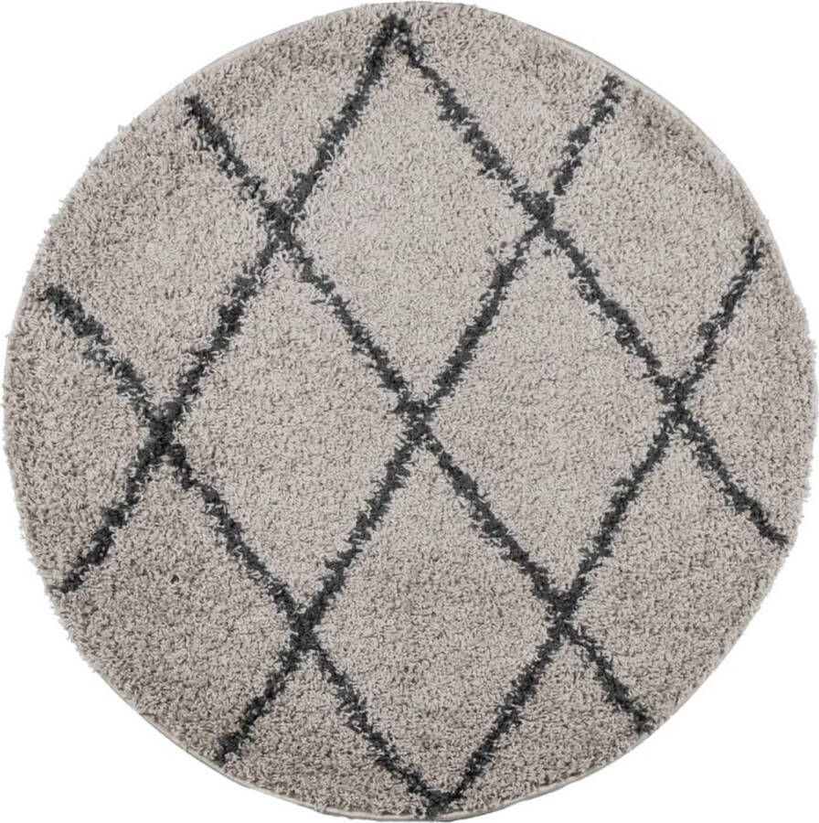 The Living Store Vloerkleed PAMPLONA shaggy hoogpolig Ø 80 cm beige antraciet Shaggy Vloerkleed Polypropyleen Vloerkleed Ronde Vloerkleed Beige Vloerkleed Antraciet Vloerkleed - Foto 4