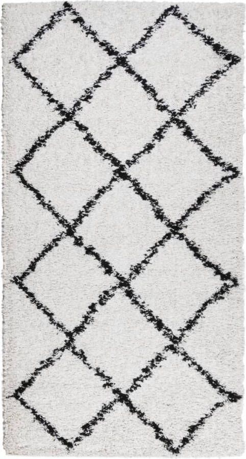 VidaXL Vloerkleed PAMPLONA shaggy hoogpolig 80x150 cm crÃ¨me en zwart