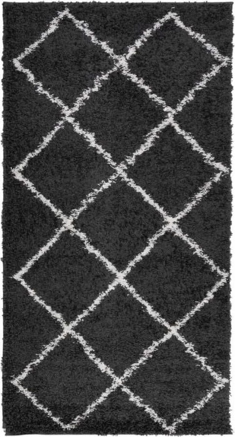 The Living Store PAMPLONA Vloerkleed 80 x 150 cm Zwart en Crème Gemaakt van 100% polypropeen Antislip Geschikt voor vloerverwarming Shaggy Vloerkleed Zachte Vloerkleed Zwart Creme Vloerkleed Living Room Vloerkleed Slaapkamer - Foto 2