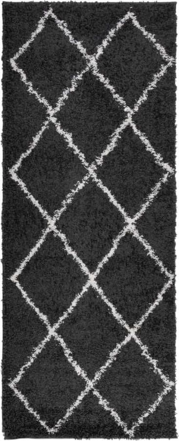 VidaXL Vloerkleed PAMPLONA shaggy hoogpolig 80x200 cm zwart en crÃ¨me