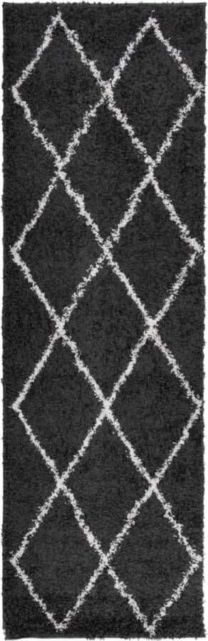 VidaXL Vloerkleed PAMPLONA shaggy hoogpolig 80x250 cm zwart en crÃ¨me