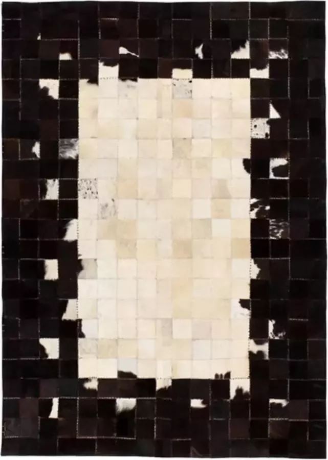 VidaXL Vloerkleed vierkant patchwork 120x170 cm echt leer zwart wit