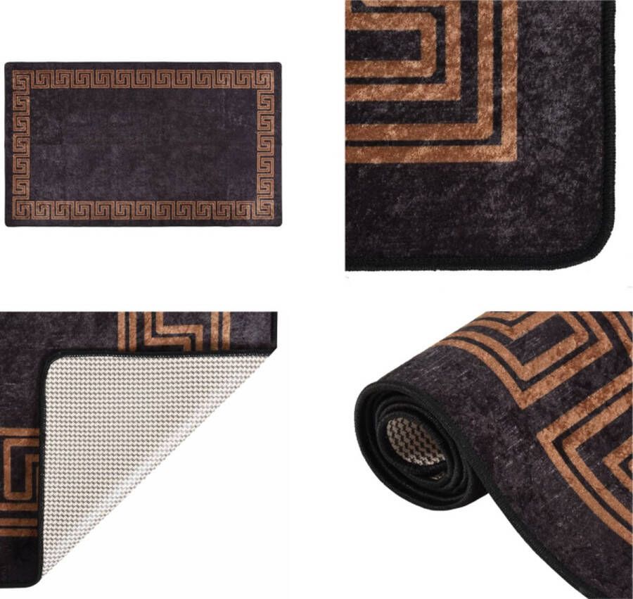 VidaXL Vloerkleed wasbaar anti-slip 190x300 cm zwart en goudkleurig Vloerkleed Vloerkleden Loper Vloerkleed Loper Vloerkleden