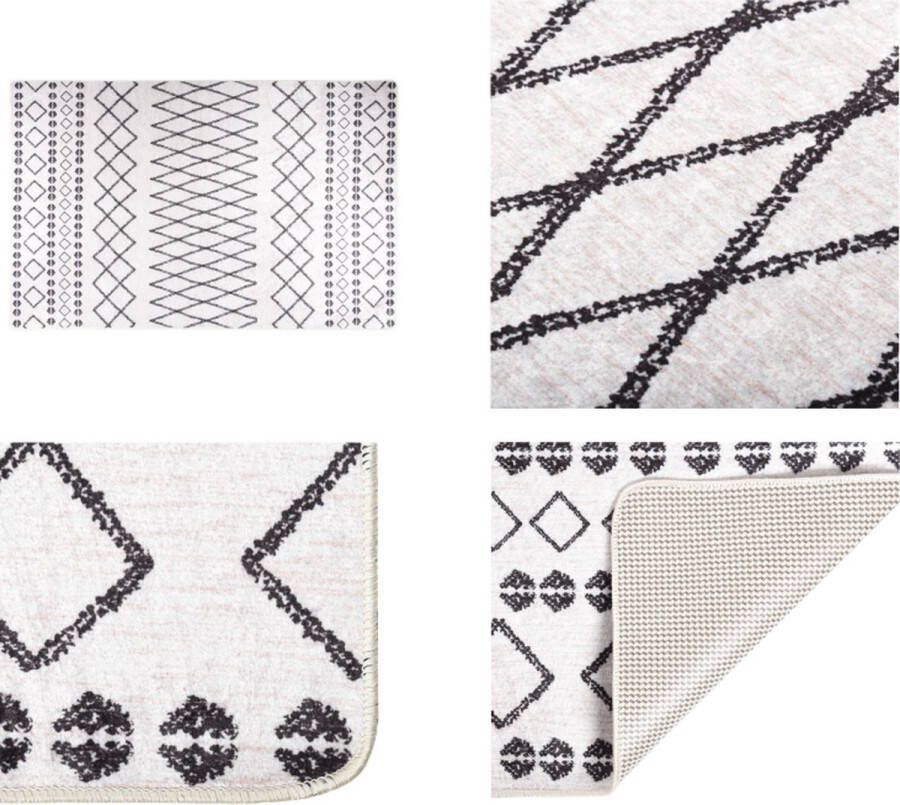 VidaXL Vloerkleed wasbaar anti-slip 80x150 cm zwart en wit Vloerkleed Vloerkleden Loper Vloerkleed Loper Vloerkleden