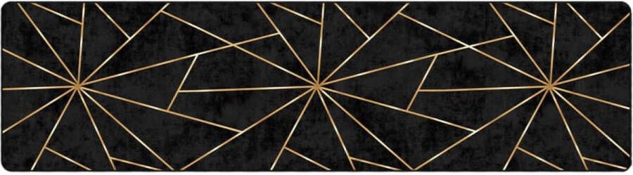 VidaXL Vloerkleed Wasbaar Anti-slip 80x300 cm Vloerkleed Tapijt Woonkamertapijt Haltapijt Antislip Tapijt Zwarte Vloerkleed Gouden Vloerkleed Wasbare Vloerkleed Geluidsreducerende Vloerkleed