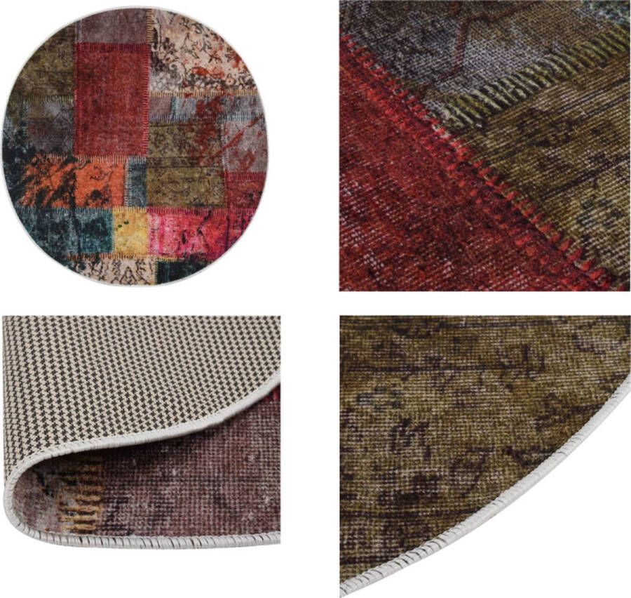 VidaXL Vloerkleed wasbaar anti-slip patchwork ø120 cm meerkleurig Vloerkleed Vloerkleden Loper Vloerkleed Loper Vloerkleden