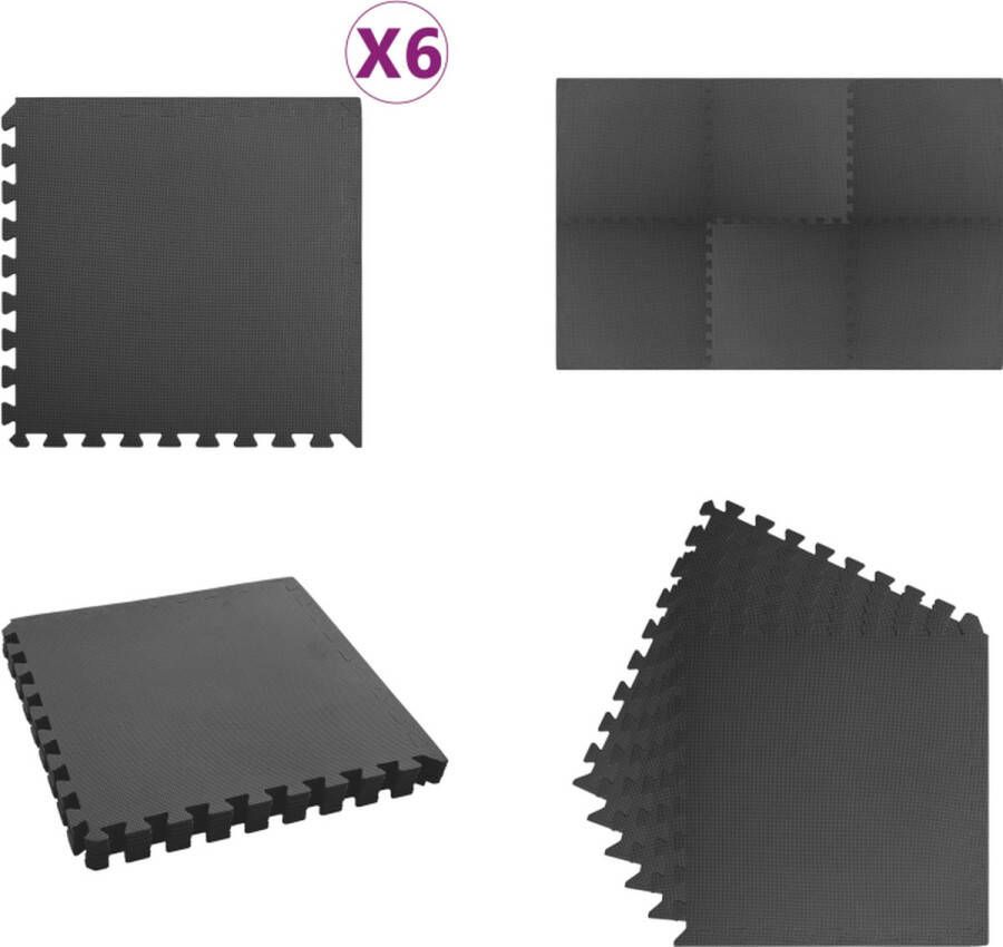 VidaXL Vloermatten 6 st 2 16 ㎡ EVA-schuim zwart Sportmat Sportmatten Puzzelsportmat Puzzelsportmatten