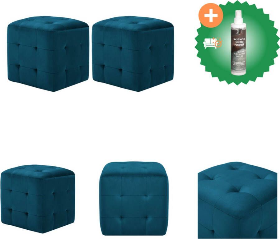 VidaXL Poef 2 st 30x30x30 cm fluweel blauw Poef Inclusief Reiniger