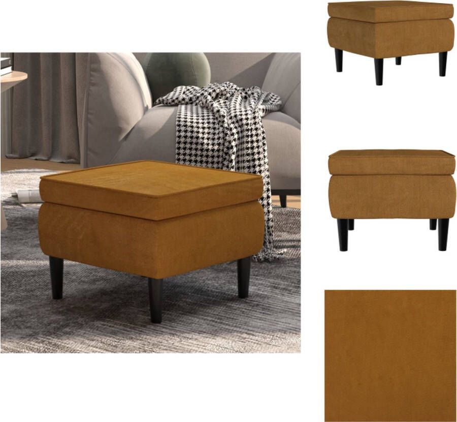 VidaXL voetenbank charmante kruk bruin fluweel 55 x 54.5 x 42 cm ronde houten poten Krukje - Foto 2
