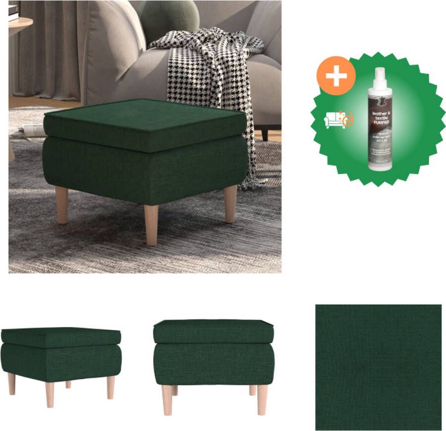VidaXL Voetenbank Donkergroen 55 x 54.5 x 42 cm Stof en rubberwood Krukje Inclusief Reiniger