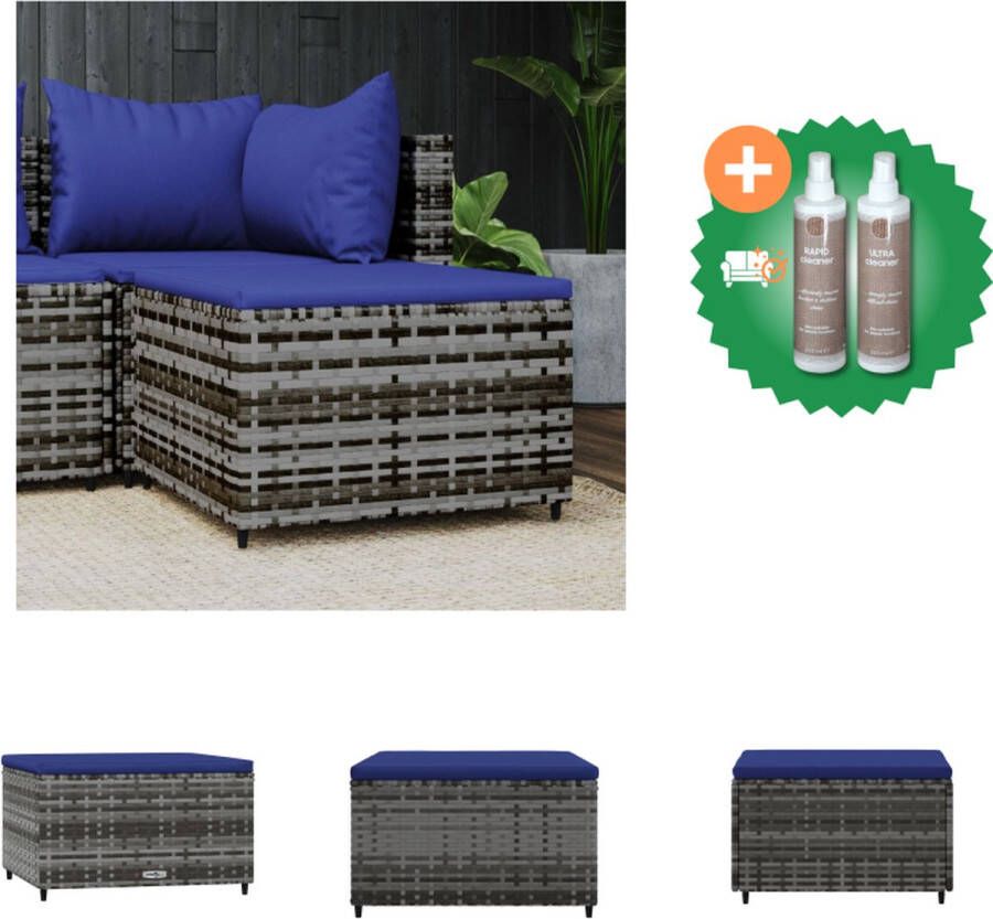 VidaXL Voetenbank Grijs 55 x 55 x 31 cm Weerbestendig PE-rattan Stevig stalen frame Modulair ontwerp Comfortabel kussen Verstelbare poten Poef Inclusief Onderhoudsset