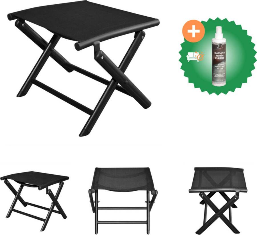 VidaXL Voetenbank inklapbaar aluminium en textileen zwart Krukje Inclusief Reiniger