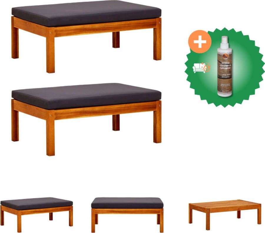 VidaXL Voetenbank Massief Acaciahout 85 x 57 x 29 cm Donkergrijs kussen Poef Inclusief Houtreiniger en verfrisser