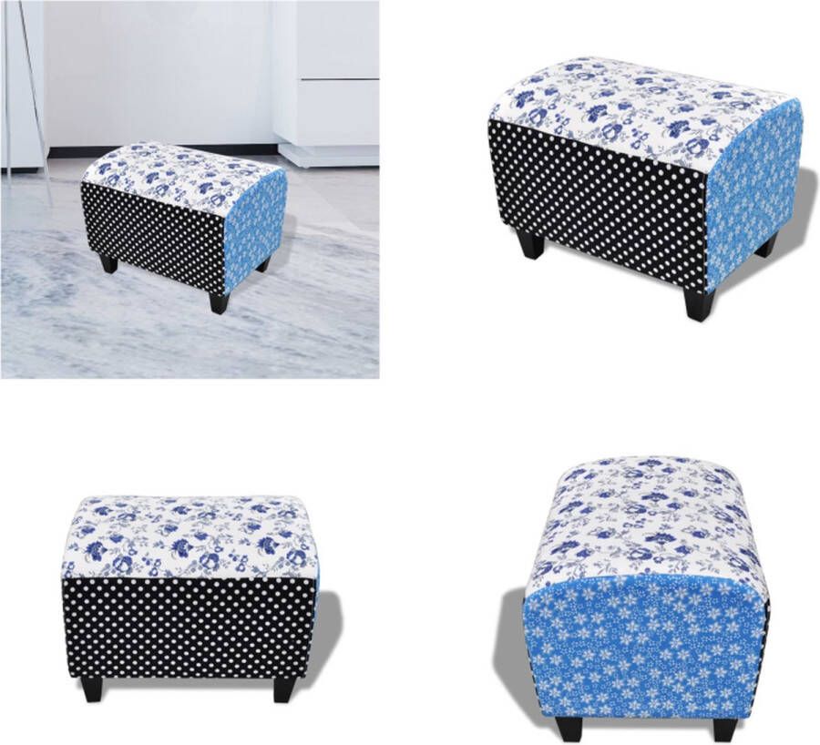 VidaXL Voetenbank patchwork blauw en wit Poef Poefs Poefen Voetenbank