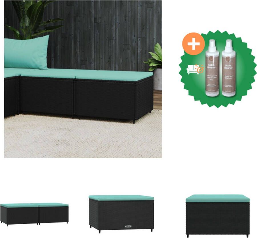 VidaXL Voetenbank Tuinmeubelen 55x55x31cm Zwart Waterblauw Kussen Poef Inclusief Onderhoudsset