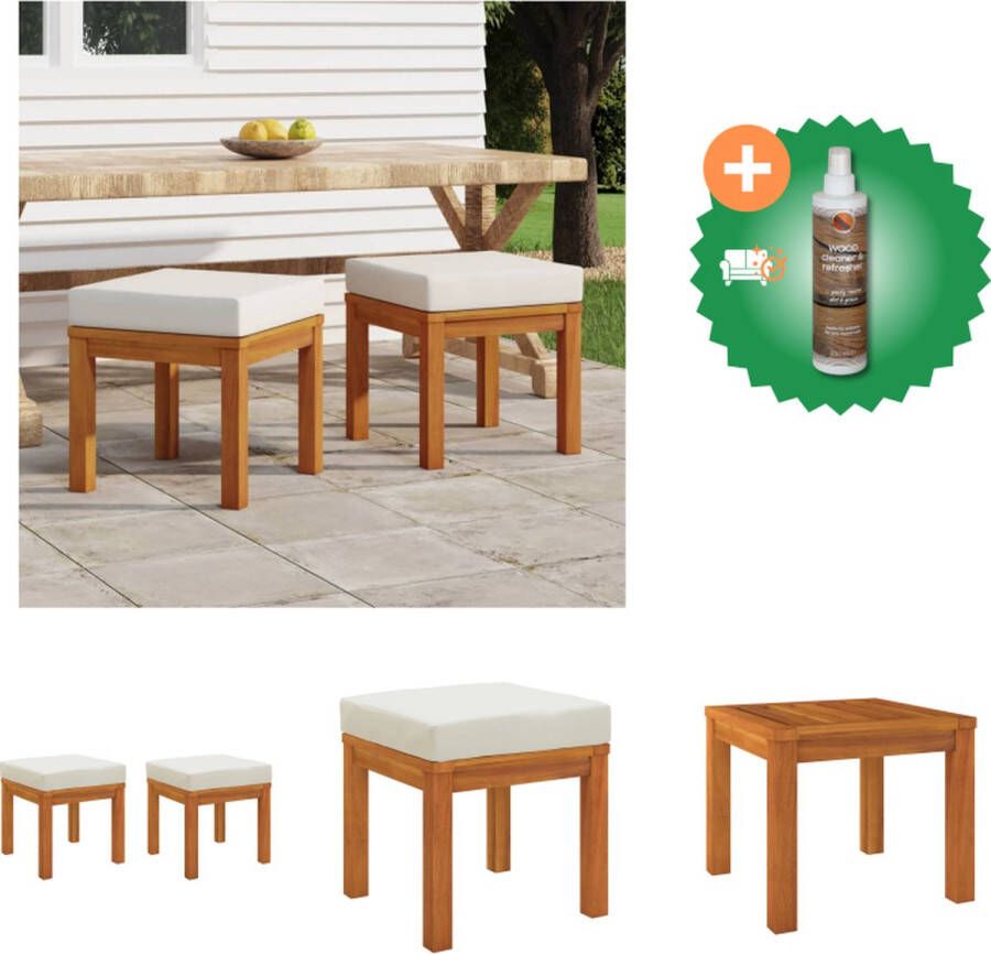 VidaXL Voetenbanken Massief acaciahout 40 x 40 x 34 cm Dik gevoerde kussens Set van 2 Poef Inclusief Houtreiniger en verfrisser