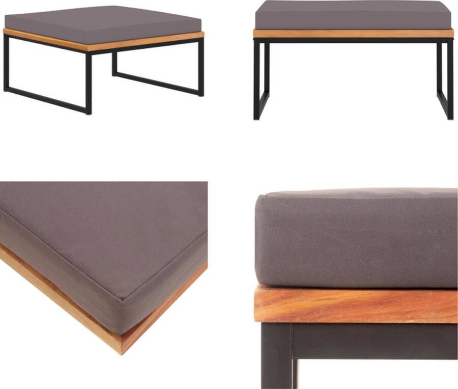 VidaXL Voetensteun met kussen 66x66x36 cm acaciahout donkergrijs Voetensteun Voetsteunen Voetbank Voetbanken