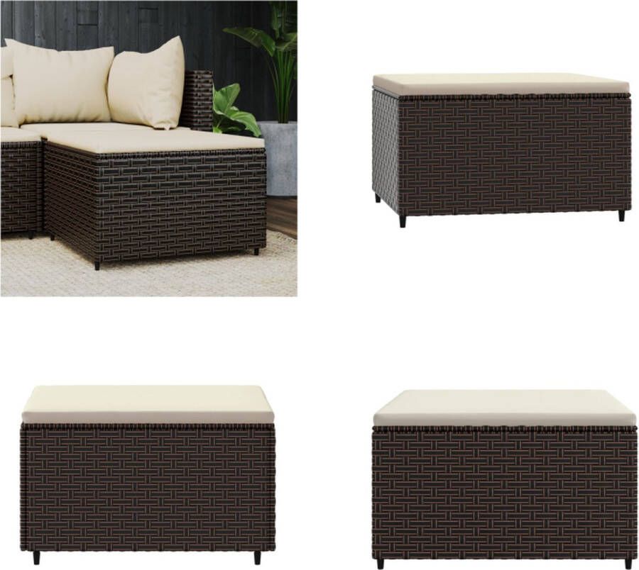 VidaXL Voetensteun met kussen poly rattan bruin Voetensteun Voetsteunen Voetbank Voetenbank - Foto 2