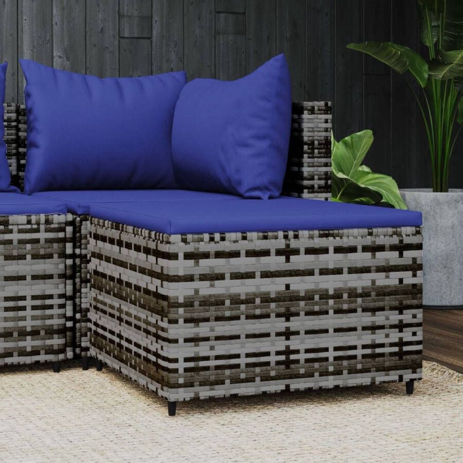 VidaXL Voetensteun met Kussen Poly Rattan Grijs Voetenbank Tuinset Lounge Set Outdoor Furniture Tuinstoel Relaxfauteuil Patioset Balkonmeubilair - Foto 2