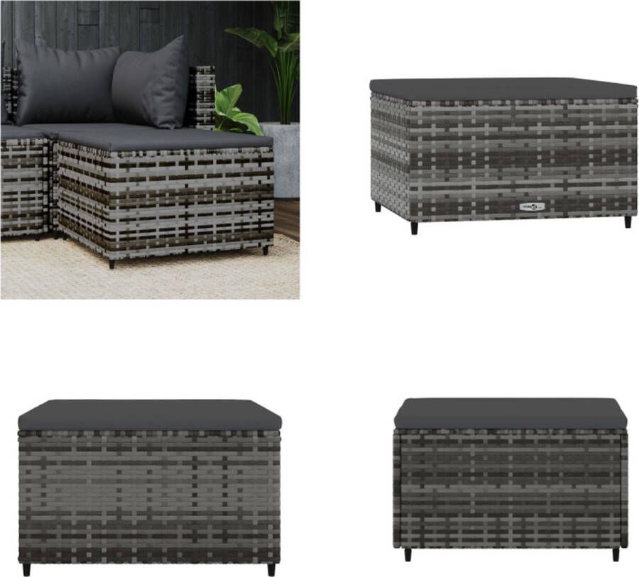 VidaXL Voetensteun met kussen poly rattan grijs Voetensteun Voetsteunen Voetbank Voetenbank