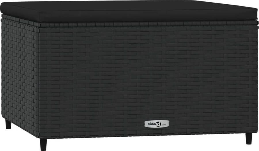 VidaXL Voetensteun Poly Rattan Inclusief Kussen Zwart Voetenbank Tuinset Lounge Set Buitenkamer Relaxstoel Terrasdecoratie Poly Rattan Zwarte Stoffen Bank