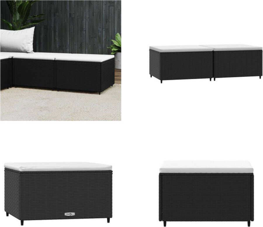 VidaXL Voetensteunen 2 st met kussen poly rattan zwart Voetensteun Voetsteunen Voetbank Voetenbank